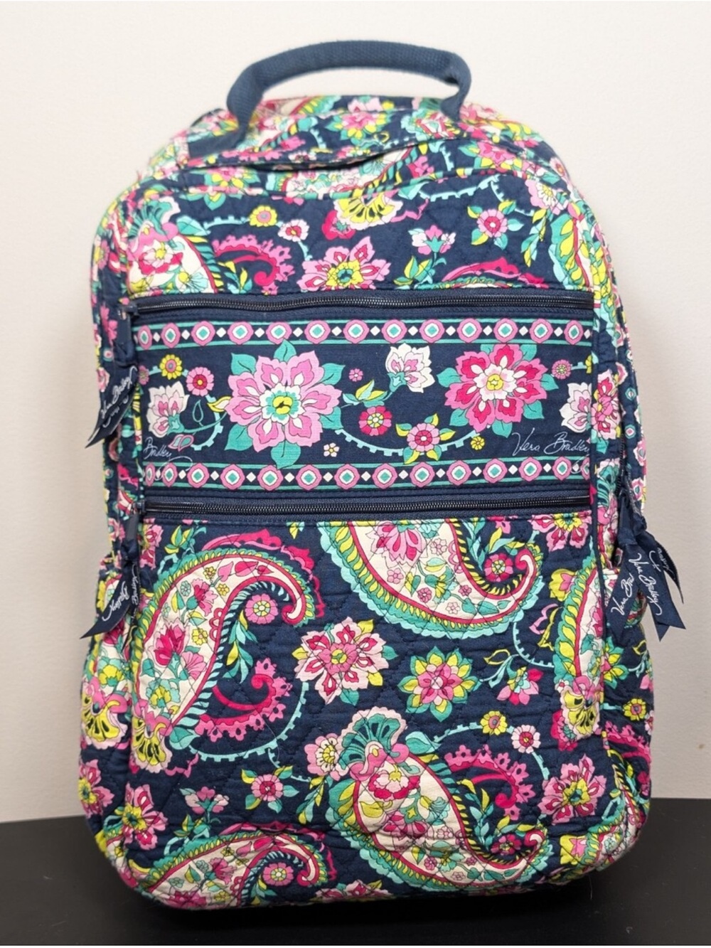 Vera Bradley Navy Floral Paisley Quilted Backpack